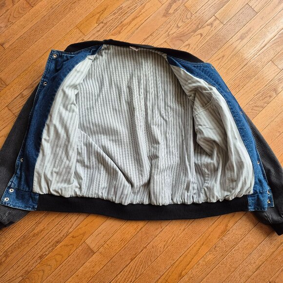 Vintage Molson Canadian Rocks Denim Bomber Coat Snap Front Jacket XL - Picture 8 of 15